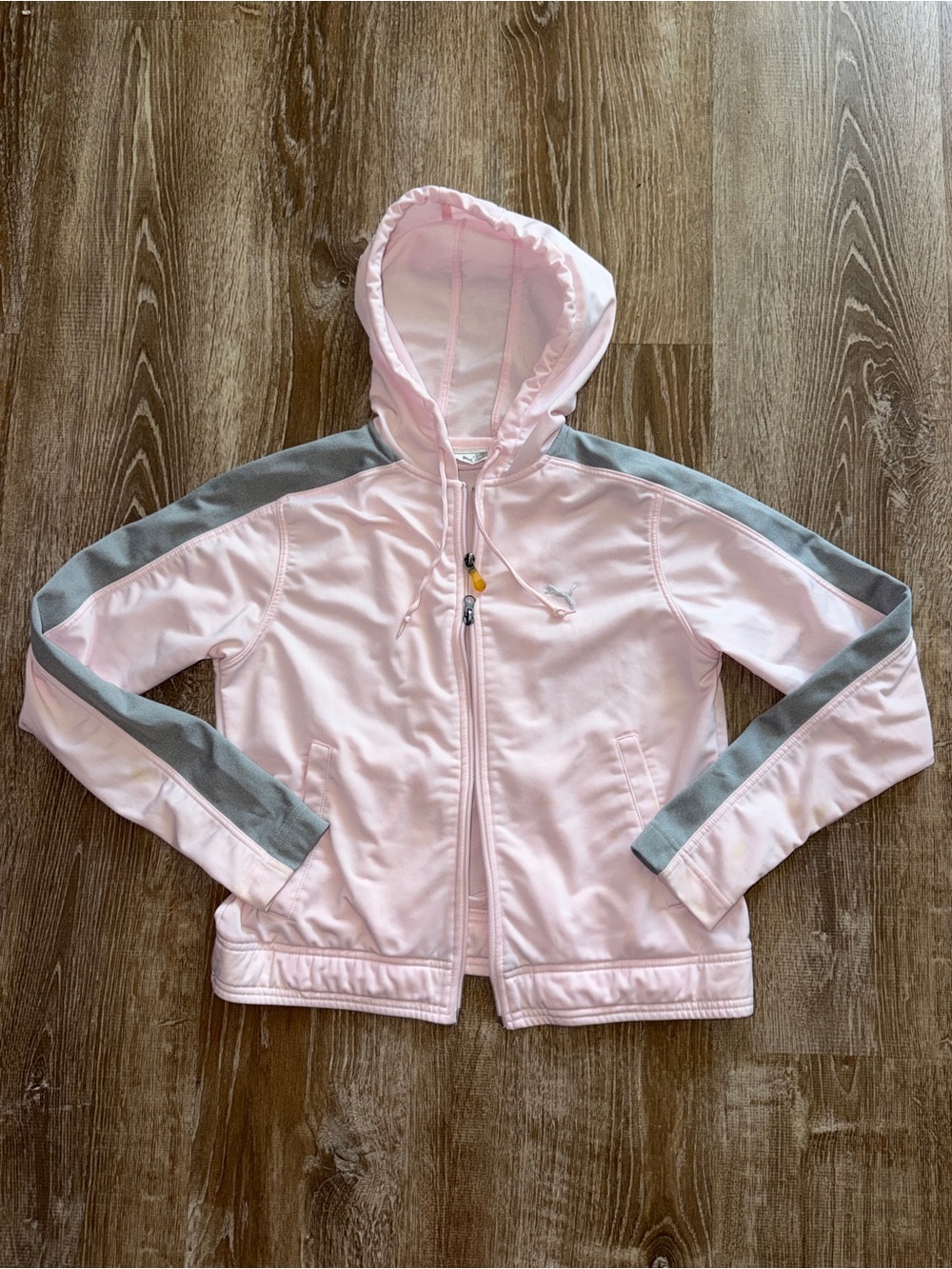 Vintage Y2K Puma Light Pink Hooded Jacket with Gray Trim